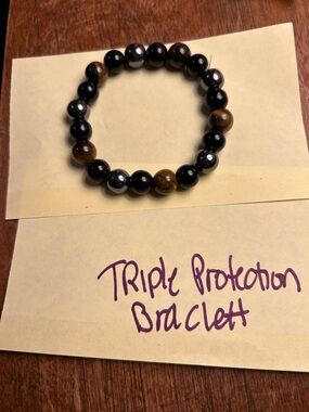 Triple Protection Beaded Bracelet - Black & Brown Stones